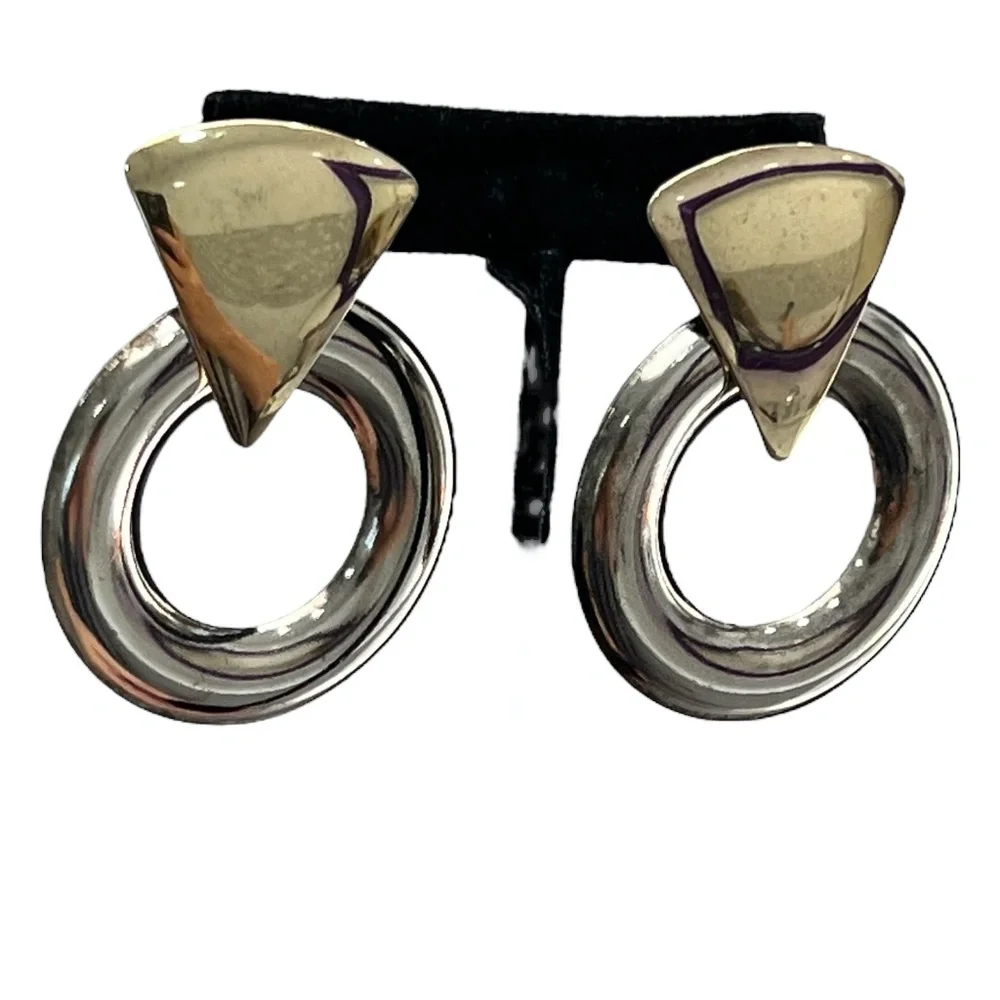 VINTAGE 1980'S GOLD & SILVER DOOR KNOCKER EARRINGS